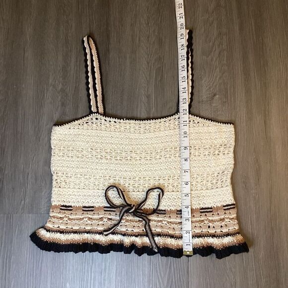 American Eagle Crochet Crop Top Cream and Brown Spaghetti Strap Bow Size M - Picture 5 of 7